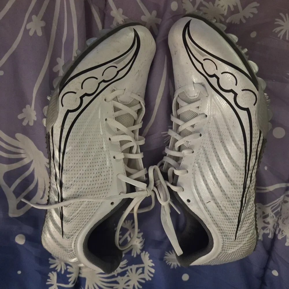 Saucony Spitfire 5 Track Spikes Men’s 8 White Carbon Custom Rhinestone Shoes